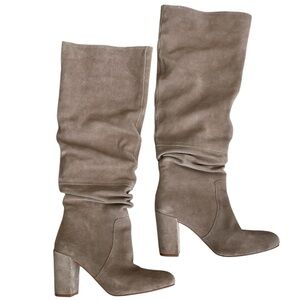 Steve Madden Sagan Suede‎ Leather Slouchy Tall Heel Boots Beige Sand Womens 7.5